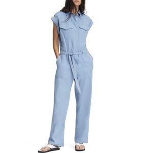 Rag & Bone Luna Jumpsuit Blue Linen Blend Excellent Size M